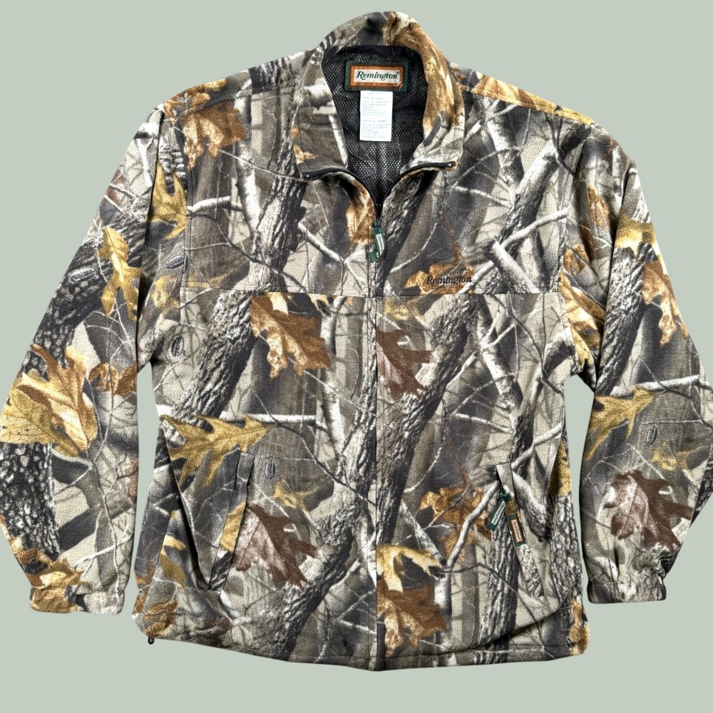 Remington Fleece Jacket Men L Camo Hardwood HD Full Zip Hunting Outdoor Warm